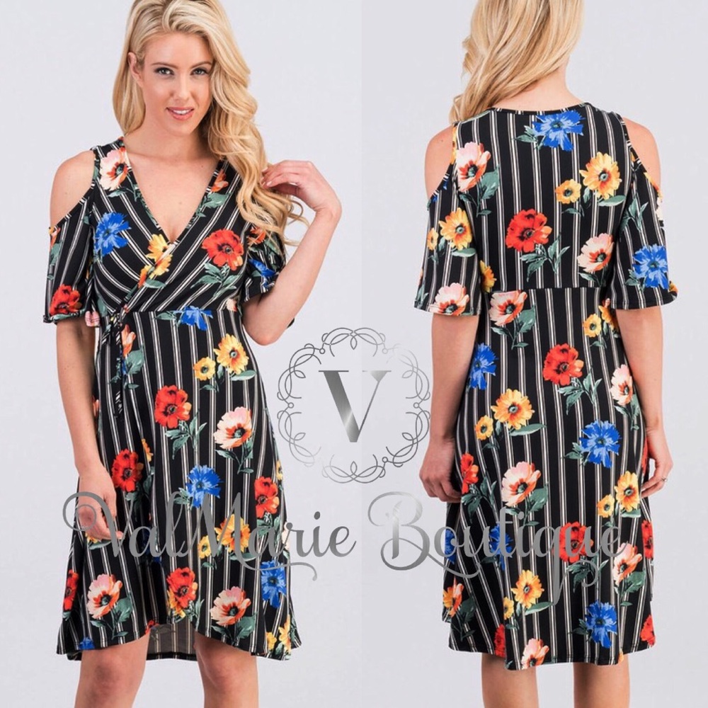 Soft brushed floral cold shoulder dress - Picture 4 of 4